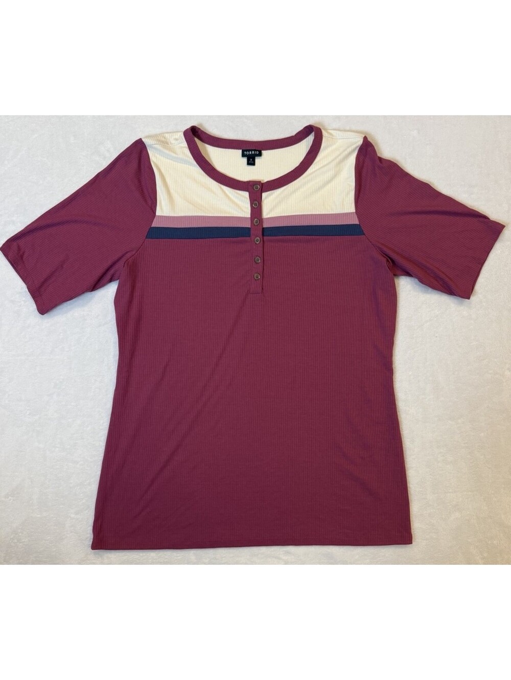 Torrid Ribbed Color Block Henley Sz 3 Pink/white/ Blue Women’s